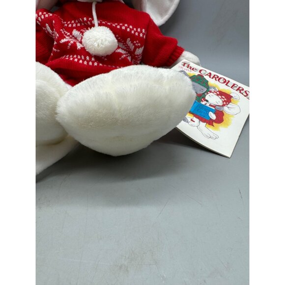 The Carolers 1991 Plush Mouse With Red Sweater & Hood Christmas Decor White READ - Picture 5 of 16